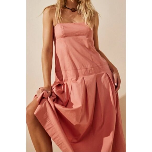NWT Free People In My Town Pleated Midi Dress Large $108 Canyon Clay - Picture 2 of 9
